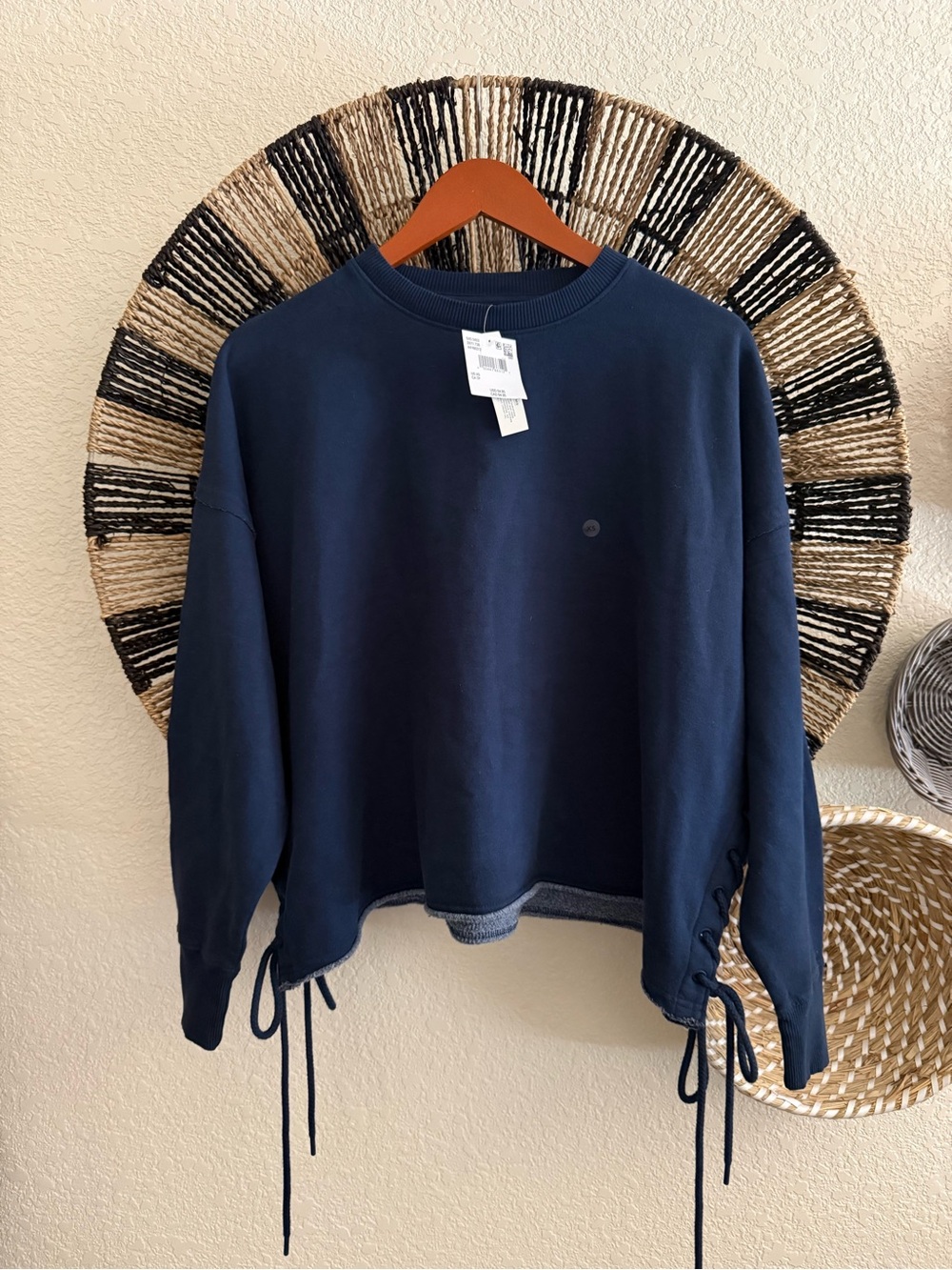 American Eagle Off Campus Lace-Up Sweatshirt Blue